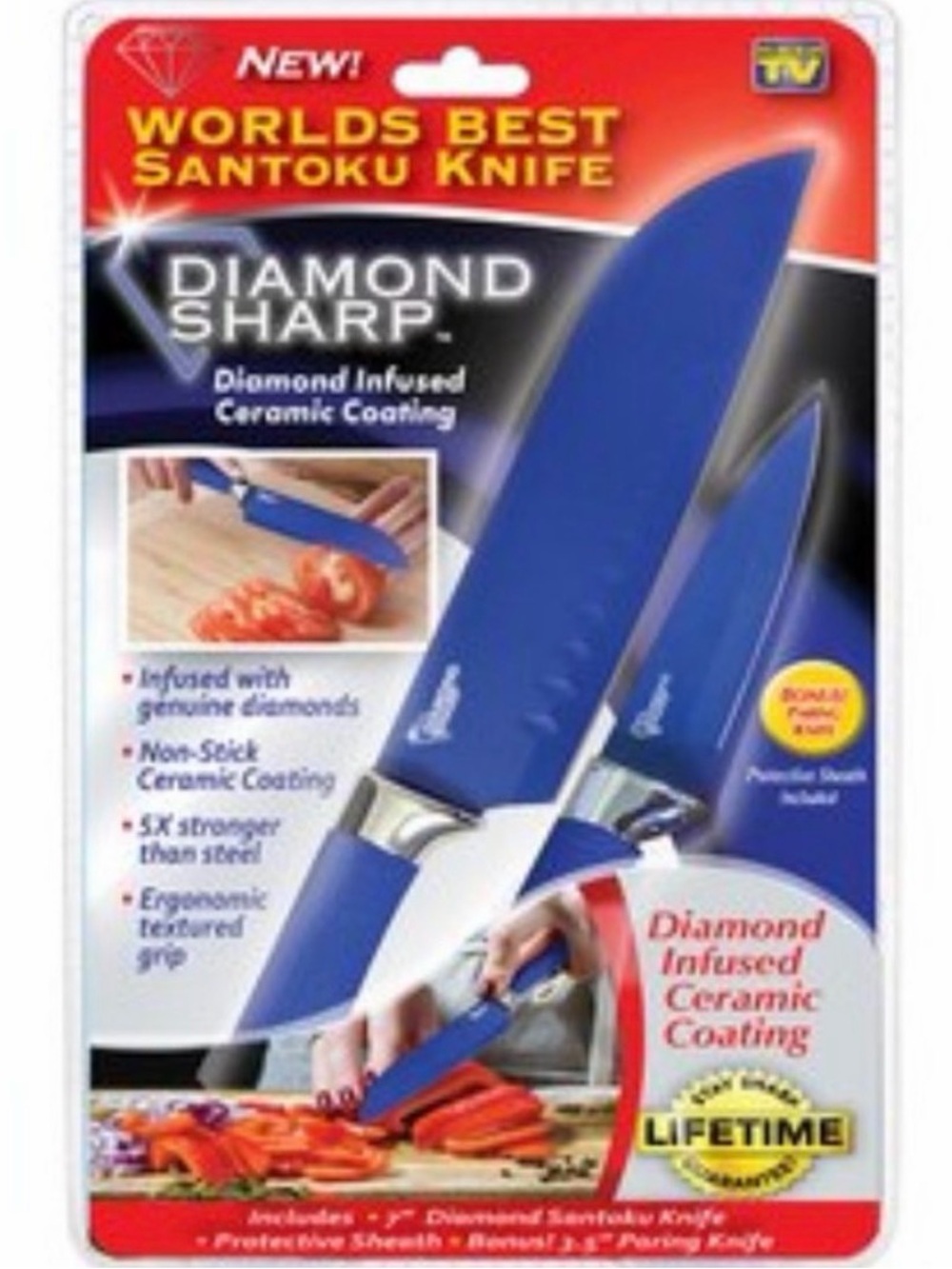 AS SEEN ON TV DIAMOND SHARP SANTOKU KNIFE SET-Sealed in original package.